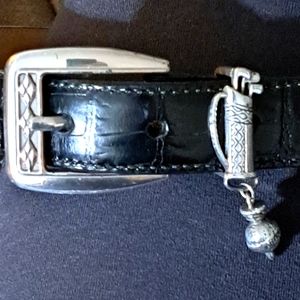 Brighton Women's Golf Club Black Leather Vtg Belt with charms. M32 NWOT.